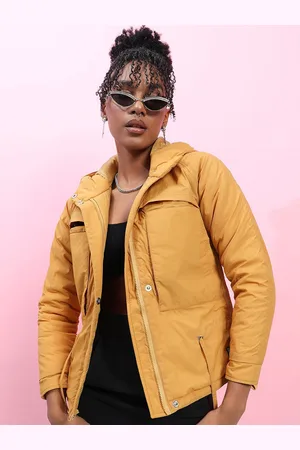 Campus Yellow Hooded Windcheater Puffer Jacket