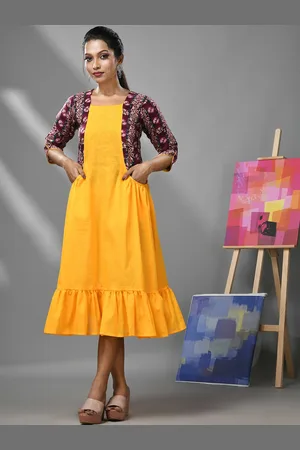 Charukriti Square Neck Knee Length Cotton A-Line Dress With Pockets