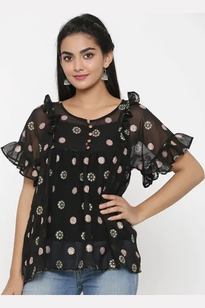 RANGMAYEE Women Black Printed A-Line Tunic