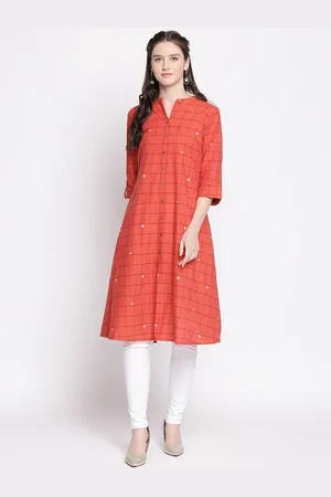 Buy RANGMANCH BY PANTALOONS Women Orange & Pink Printed A-Line Kurta on  Myntra