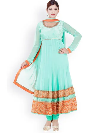 Chhabra 555 Women Green Embroidered Net Anarkali Churidar Kurta with Dupatta