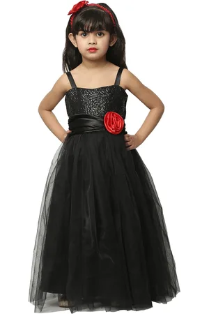 BAESD Kids-Girls Embellished Shoulder Straps Net Fit & Flare Maxi Dress