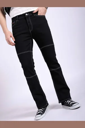 The Indian Garage Co Men Bootcut Contrast Stitch Mid Rise Cotton Jeans