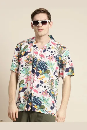 HANCOCK Relaxed Floral Printed Cuban Collar Short Sleeves Casual Shirt