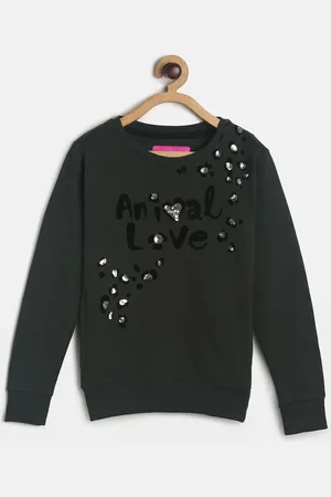 TALES & STORIES Girls Typography Printed Pullover Sweatshirt