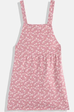 MANGO Girls Floral Print Pure Cotton Pinafore Dress