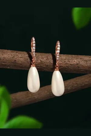 Ami Rose Gold Plated Cubic Zirconia Studded Teardrop Shaped Drop Earrings