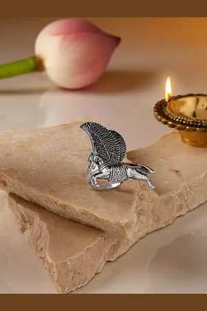 Ami Silver-Plated Oxidised Adjustable Finger Ring