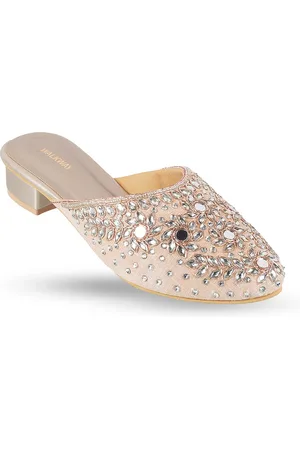 Metro Embellished Pointed Toe Block Heel Mules