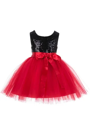 BAESD Girls Round Neck Sleeveless Embellished Net Fit & Flare Knee Length Party Dress