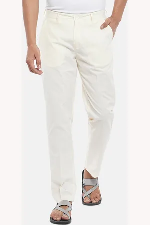 Pantaloons Men Off White Solid Regular Trousers
