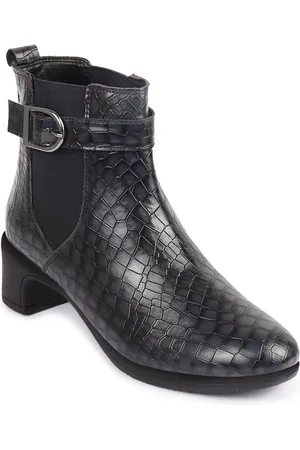 FAUSTO Women Textured Heeled Chelsea Boots