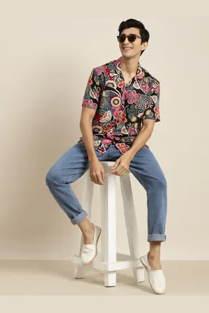 HANCOCK Relaxed Floral Printed Cuban Collar Short Sleeves Casual Shirt