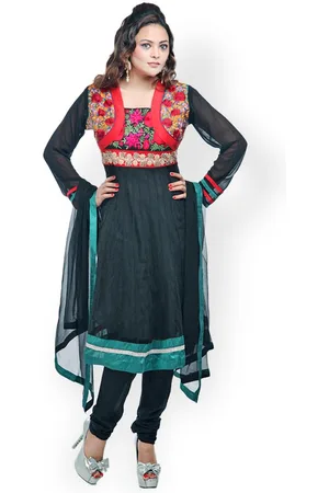 Chhabra 555 Women Black Embroidered Net Churidar Kurta with Dupatta