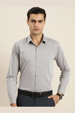 HANCOCK Smart Slim Fit Wrinkle Resistant Chambray Spread Collar Long Sleeves Formal Shirt