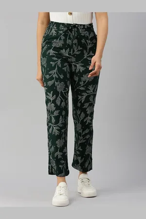 De Moza Women Floral Printed Original Straight Fit Regular Trousers