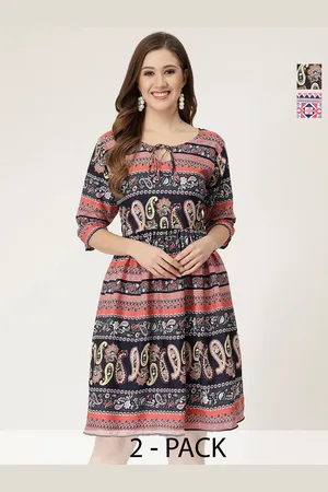 MISS AYSE Pack of 2 Ethnic Motifs Print Crepe Fit & Flare Dress