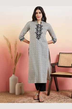 Inddus Women Floral Embroidered Regular Chikankari Pure Cotton Kurta with Trousers