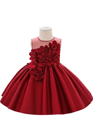 Stylecast Girls Red Floral Round Neck Fit & Flare Dress
