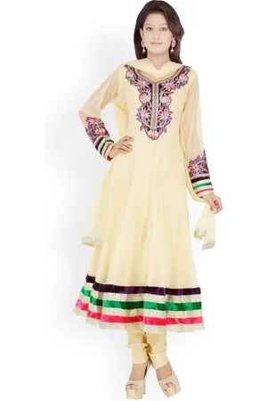Chhabra 555 Women Beige Embroidered Anarkali Churidar Kurta with Dupatta