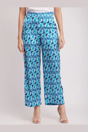 FableStreet Women Geometric Printed Loose Fit High-Rise Satin Parallel Trousers