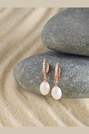 Ami Rose Gold Plated Cubic Zirconia Studded Teardrop Shaped Hoop Earrings