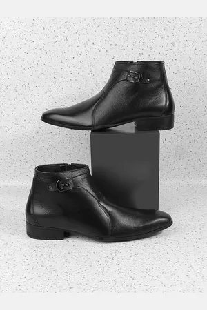 Metro Men Black Solid Leather Formal Boots