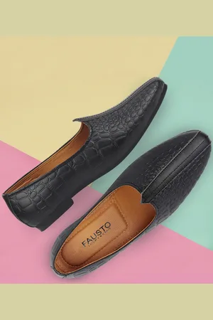 FAUSTO Men Textured Lightweight Slip On Mojaris
