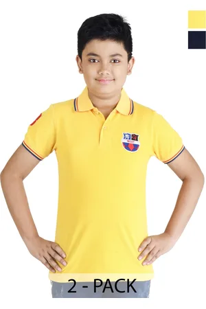 Clothe Funn Boys Yellow & Black Pack Of 2 Polo Collar Pure Cotton Applique T-shirt