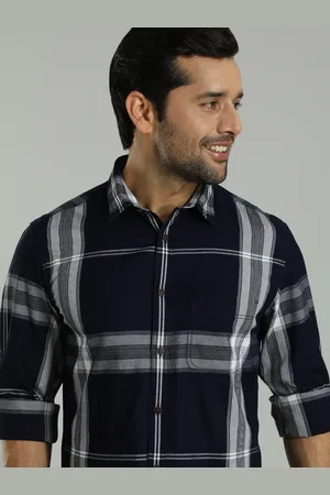 Indian Terrain Windowpane Checked Spread Collar Long Sleeves Pocket Cotton Casual Shirt