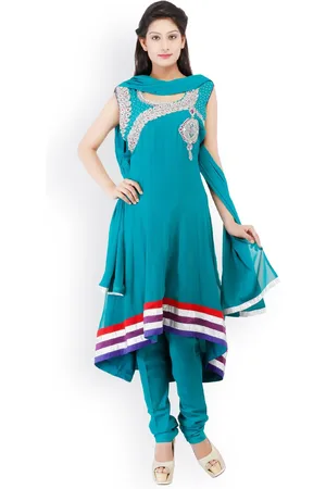 Chhabra 555 Women Blue Embroidered Anarkali Churidar Kurta with Dupatta