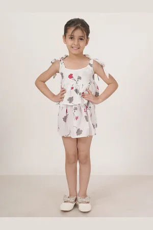 FABRIC FITOOR Girls Floral Printed Shoulder Straps Cotton A-Line Mini Dress