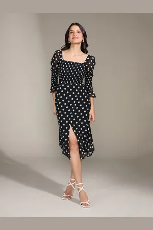 20Dresses Women Black & White Polka Print Fit and Flare Dress