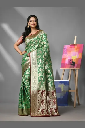 Charukriti Woven Design Floral Zari Banarasi Saree
