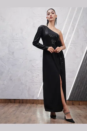ATHENA Embellished One Shoulder Opaque Maxi Dress