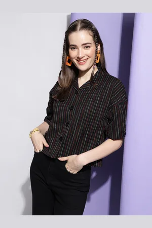 CLEMIRA Vertical Stripes Cotton Shirt Style Top