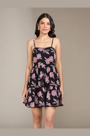 20Dresses Black & Pink Floral Shoulder straps Georgette Mini Dress