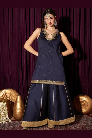 indo street Floral Embroidered Gotta Patti Straight Kurta with Sharara
