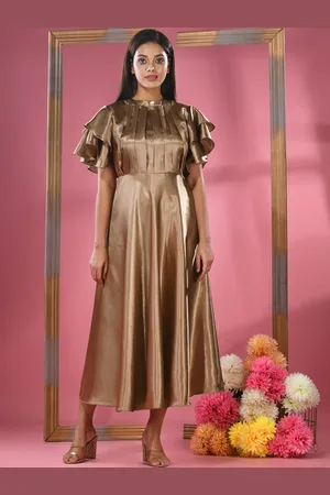 Charukriti Mandarin Collar Ruffled Fit & Flare Midi Dress