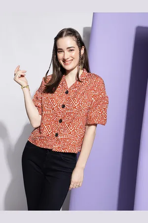 CLEMIRA Abstract Printed Shirt Style Top