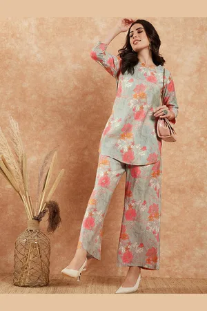 Sangria Printed A-Line Kurti With Palazzo Set