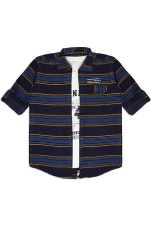 CAVIO Boys Spread Collar Horizontal Stripes Striped Casual Shirt & T-Shirt