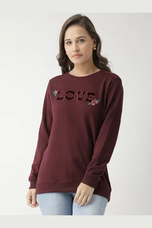 Club York Women Burgundy Solid Sweatshirt