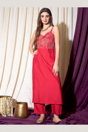 indo street Floral Yoke Design Thread Work Kurta With Trouser