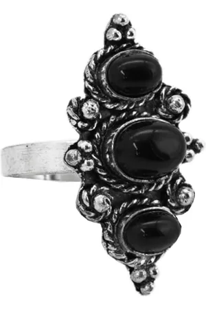 TEEJH Women Black & Silver-Toned Alloy Silver Plated Oxidized Finger Ring