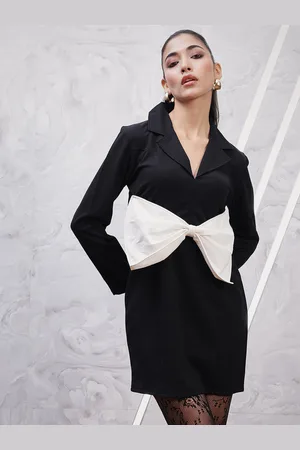 ATHENA Shirt Collar Long Sleeves Scuba Bow Detail Sheath Dress