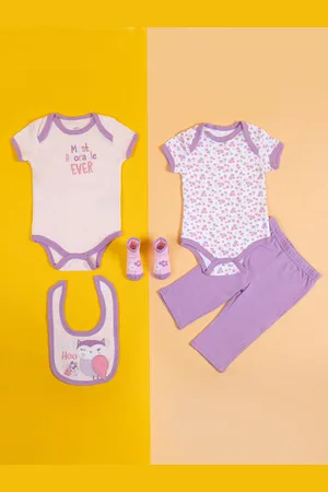 Baby Moo Infants Girls Printed Pure Cotton Baby Apparel Gift Set