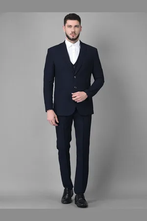 Canary London Men Navy Blue Solid Slim-Fit Single-Breasted 3-Piece Formal Suit
