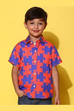 TALES & STORIES Boys Checked Spread Collar Opaque Casual Shirt