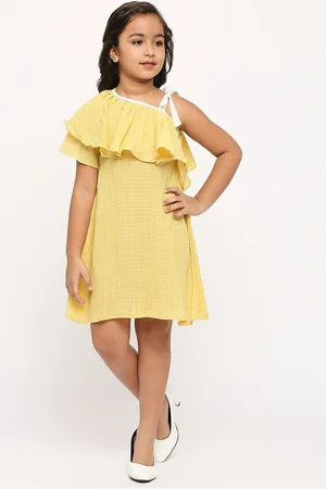 GUFRINA Girls Checked Asymmetric Neck Ruffles Detailed A-Line Dress
